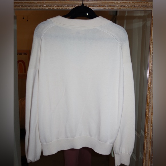 Wilfred Aritzia Cream Merino Wool Blend Polo Sweater | Size Large - Picture 2 of 3